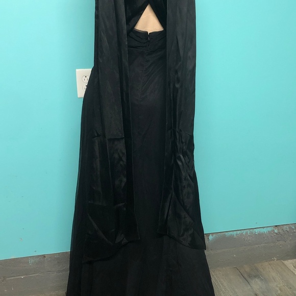 VTG Y2K~Watters & Watters~Black Halter Chiffon Satin Mermaid Evening Formal~8 - Picture 9 of 15